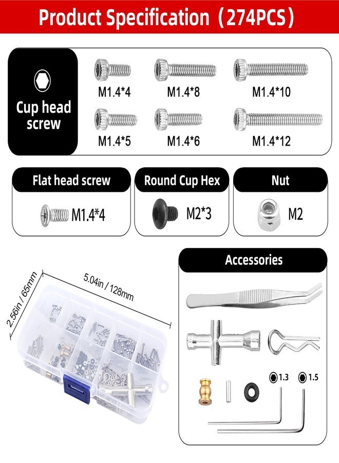AllinRC 271pcs M1.4 RC Screw Kit Screws Assortment Set Hardware Fasteners for Axial SCX24 1/24 RC Crawler Deadbolt C10 Jeep AXI90081 AXI00001 AXI00002 - Image 2